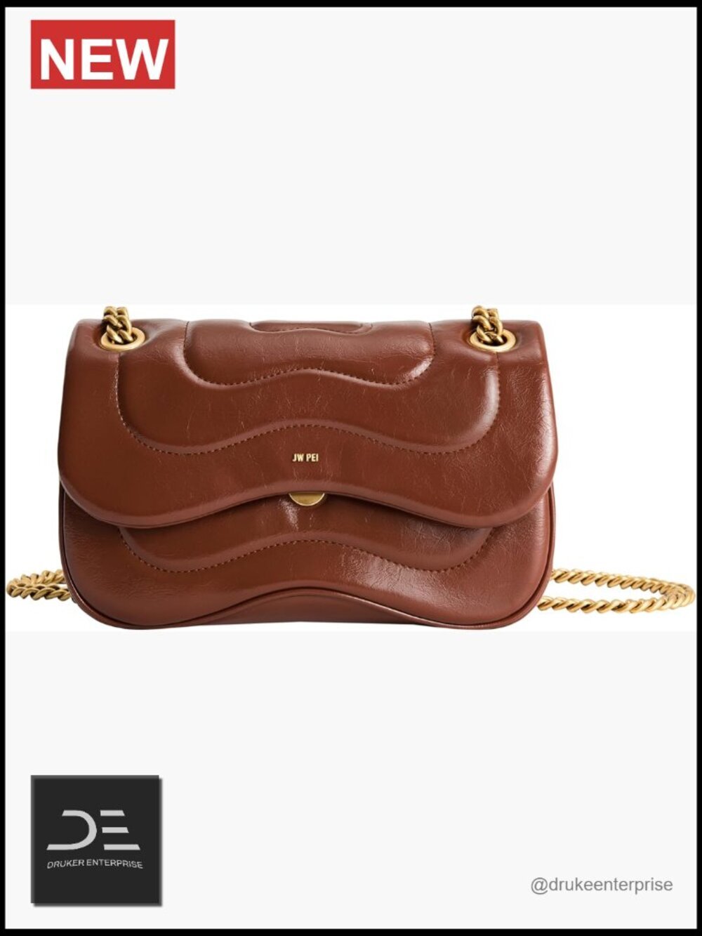 Vegan Leather Quilted Crossbody Chain Bag with Push Lock